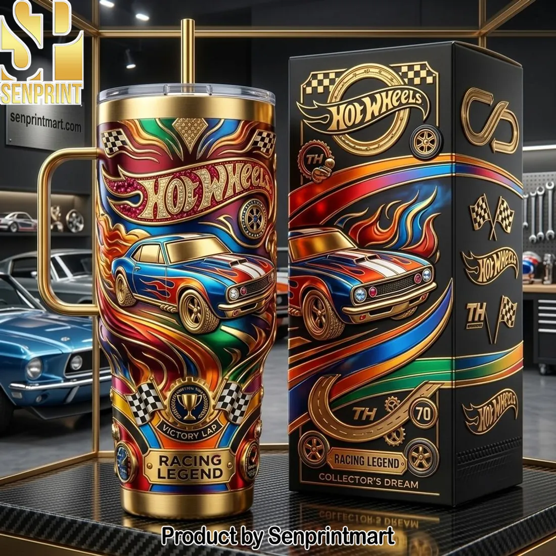 Hot Wheels Racing Legend 3D Embossed Metallic Gold 40oz Tumbler With Handle