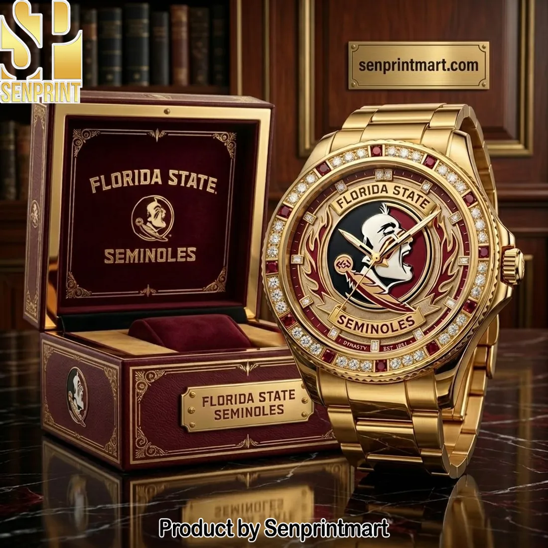 Florida State Seminoles Luxury Gold Crystal Stainless Steel Watch