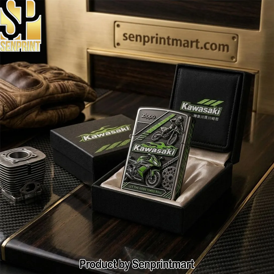 Kawasaki Let The Good Times Roll 3D Motorcycle Windproof Zippo Lighter