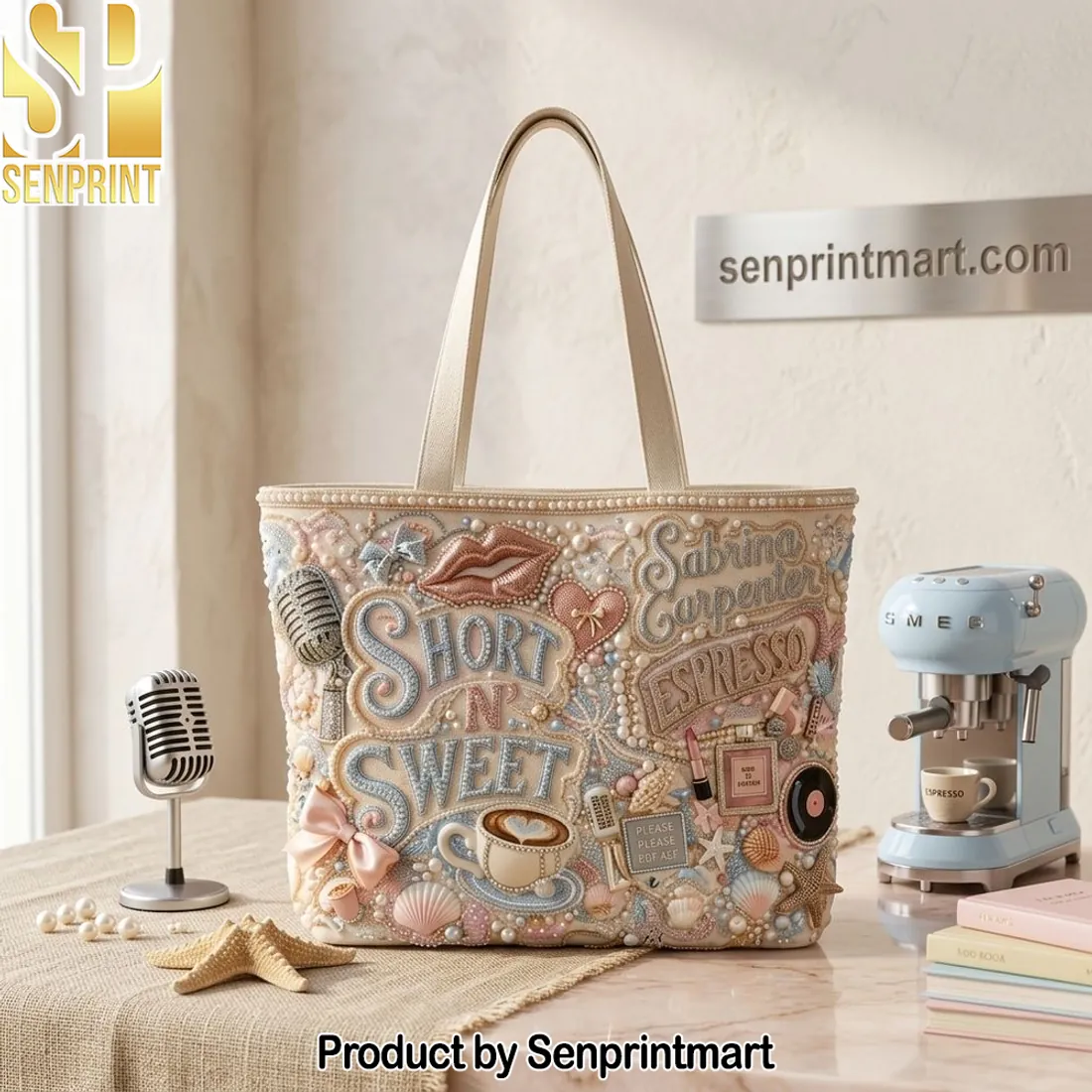 Sabrina Carpenter Short n Sweet Pastel Beaded Tote Bag