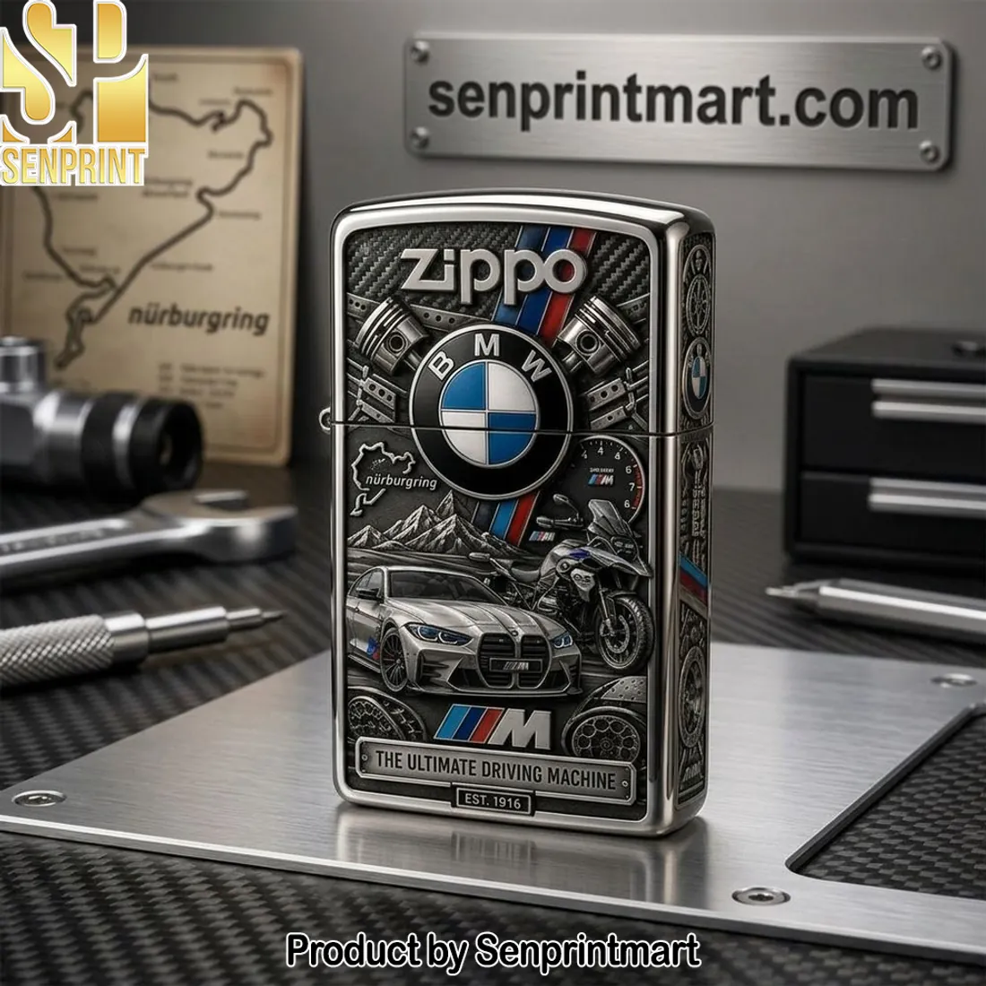 BMW M Series Nürburgring Premium 3D Engraved Chrome Windproof Lighter