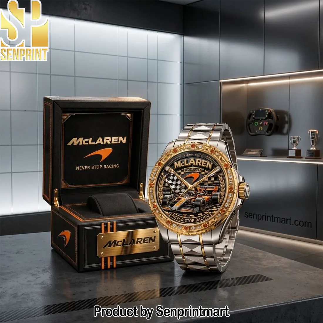 McLaren Never Stop Racing F1 Luxury Gold Accent Stainless Steel Watch