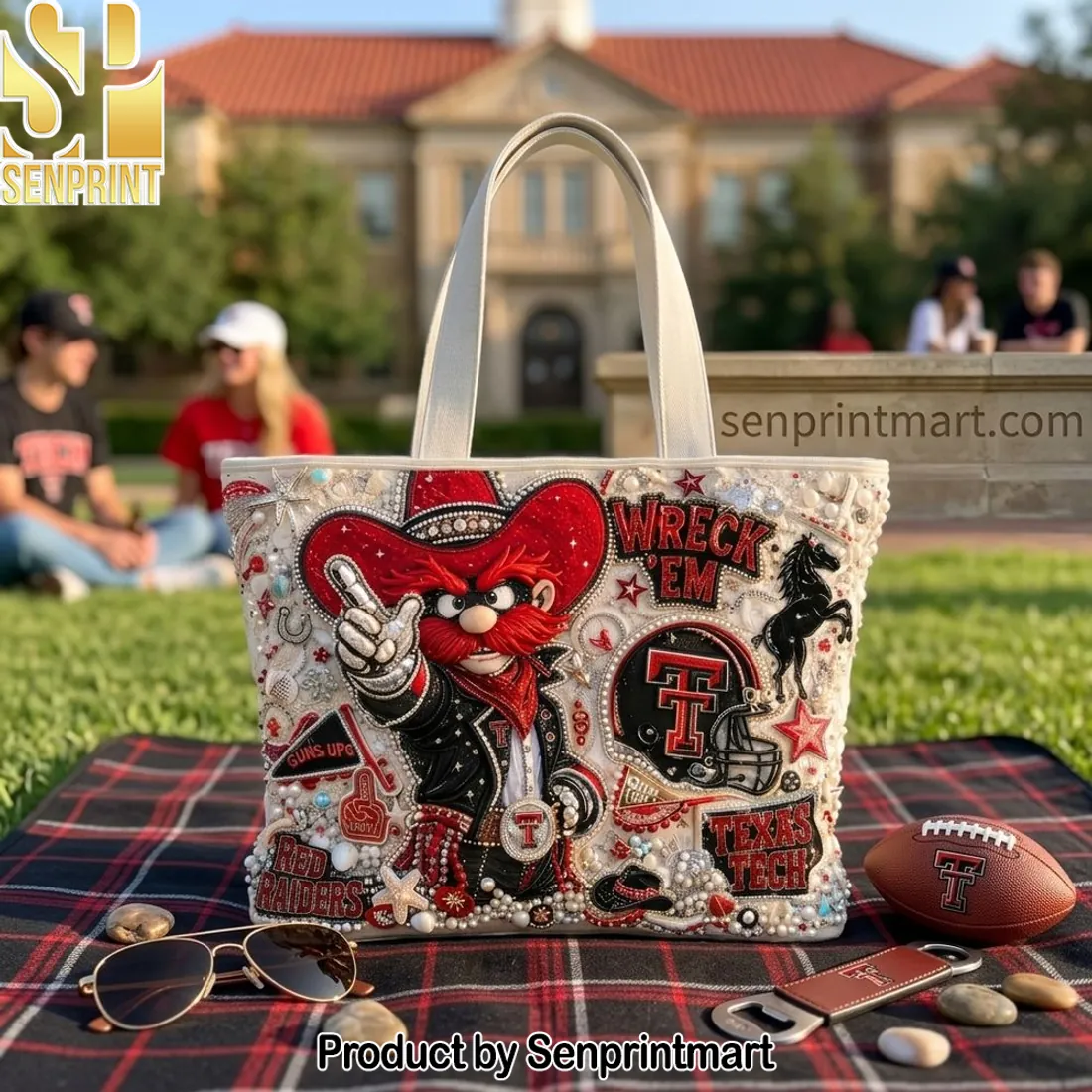 Texas Tech Red Raiders Wreck Em Beaded Game Day Tote Bag