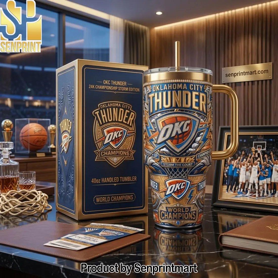 Oklahoma City Thunder 24K Championship Storm Edition 40oz Handled Tumbler