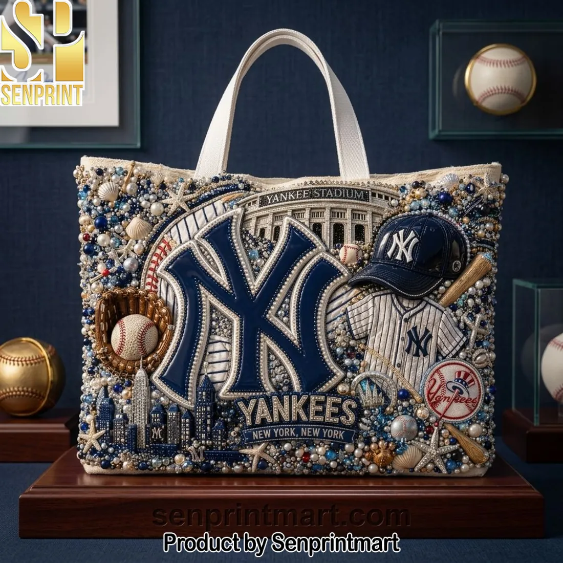 New York Yankees Yankee Stadium Luxury Beaded Embellished Tote Bag