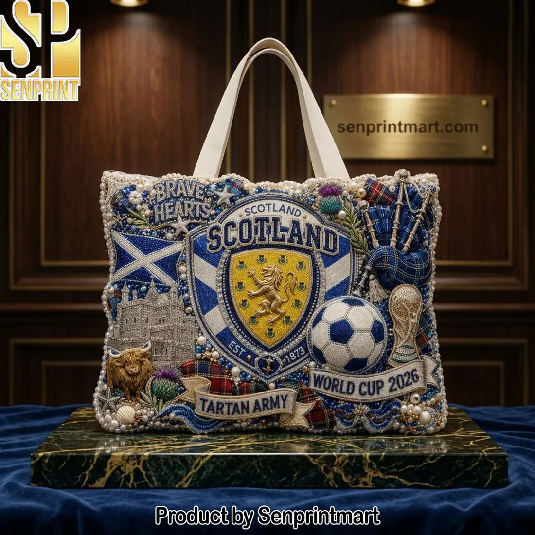 Scotland World Cup 2026 Tartan Army Beaded Luxury Tote Bag