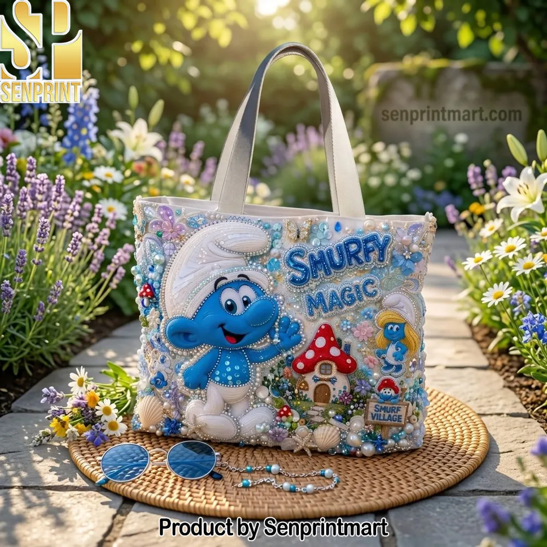 Smurfy Magic Luxury Pearl Beaded Embellished Tote Bag