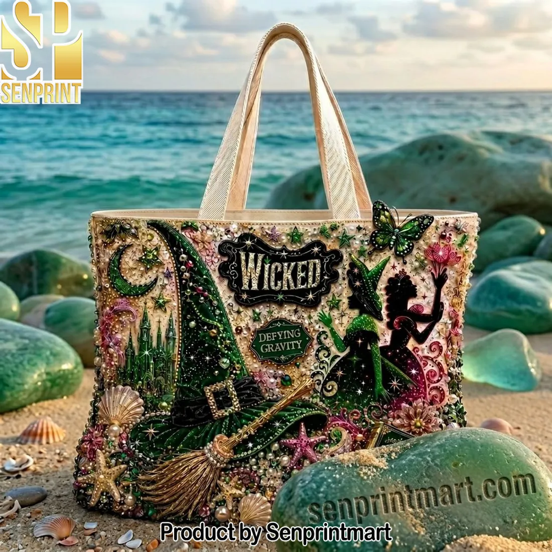 Wicked Defying Gravity Broadway Musical 3D Embellished Luxury Tote Bag