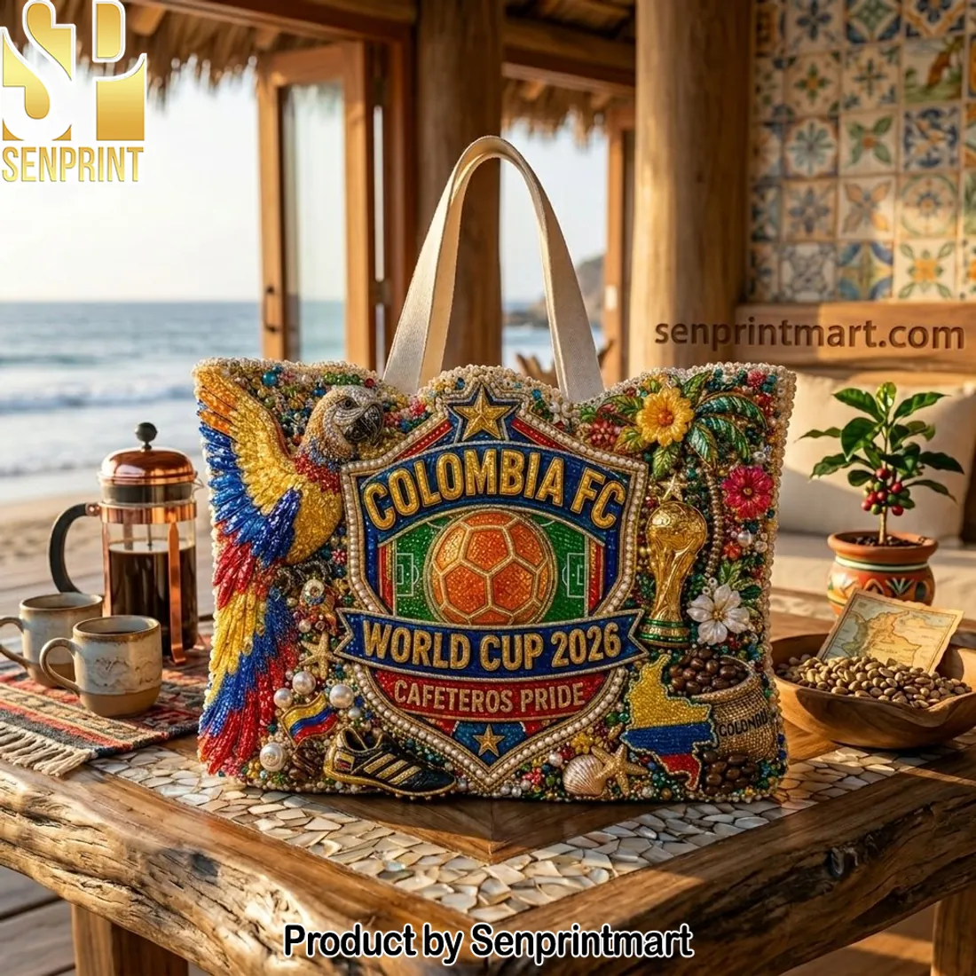 Colombia FC World Cup 2026 Cafeteros Pride Beaded Luxury Tote Bag