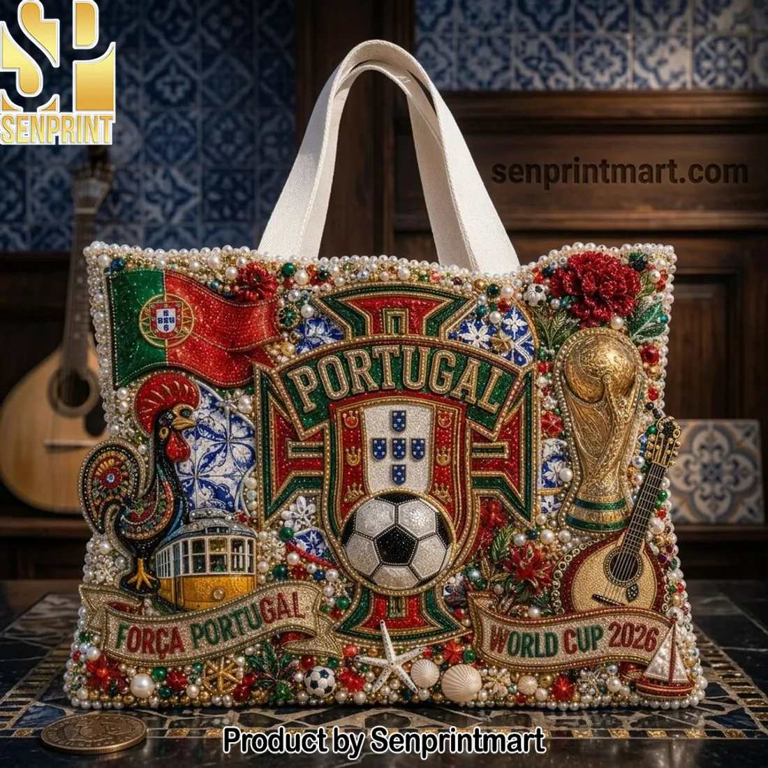 Portugal World Cup 2026 Forca Portugal Beaded Luxury Tote Bag