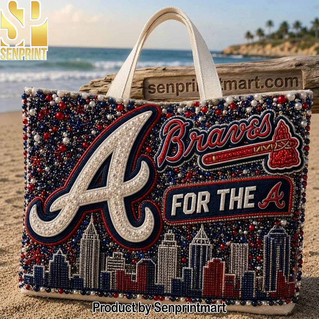 Atlanta Braves Pearl Embellished “FOR THE A” Tote Bag
