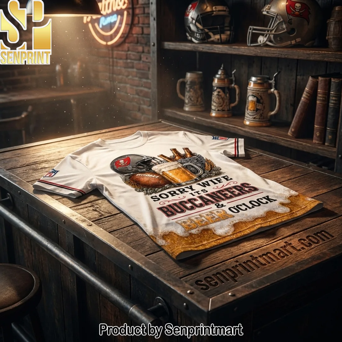 Tampa Bay Buccaneers Est 1976 Funny Sorry Wife It’s Beer O’Clock Game Day 3D T-Shirt
