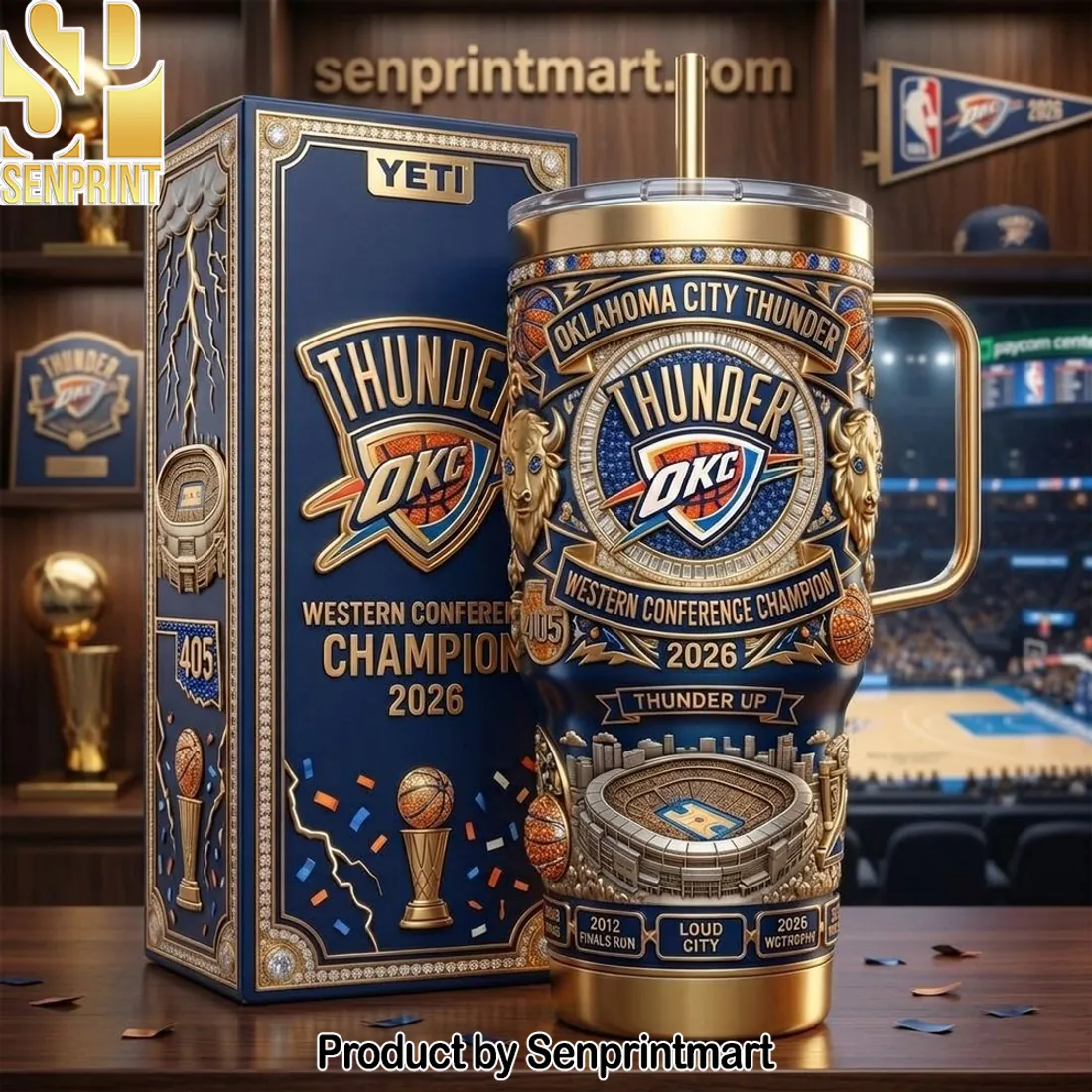 Oklahoma City Thunder 2026 Western Conference Champion Premium 3D Embossed 40oz Tumbler With Handle
