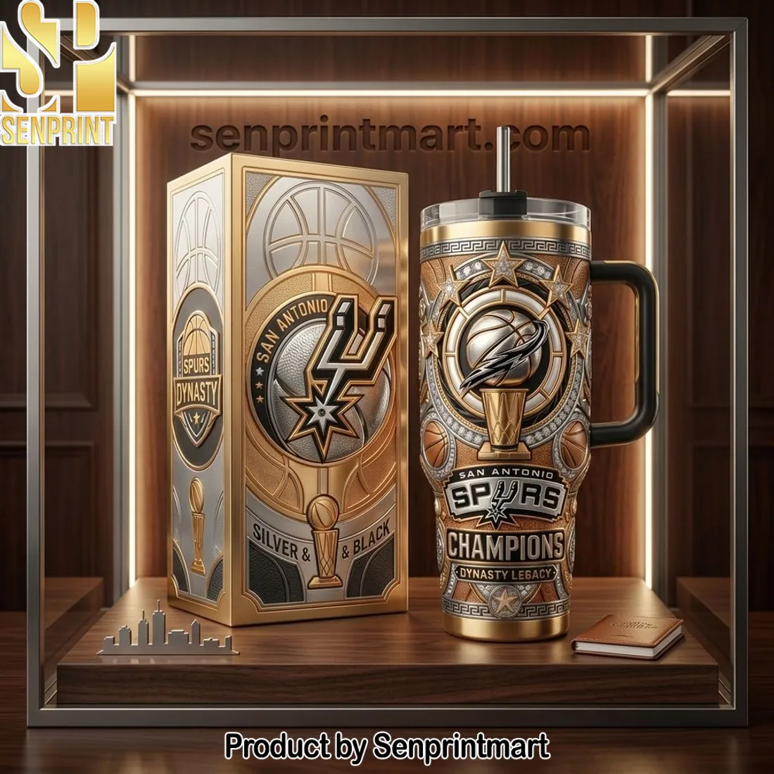 San Antonio Spurs Dynasty Legacy Champions Gold and Silver 40oz Tumbler With Handle