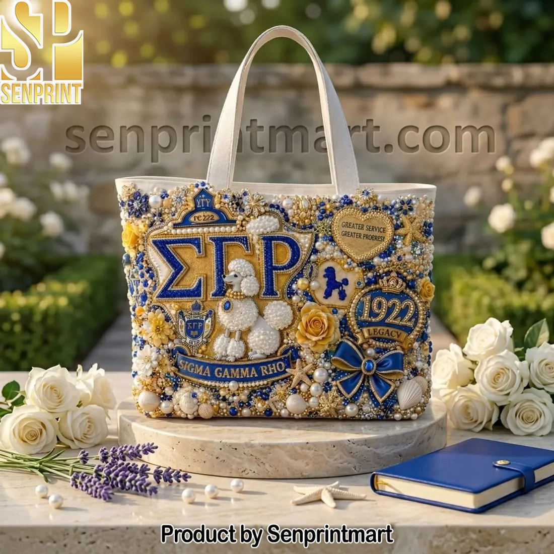 Sigma Gamma Rho 1922 Legacy Pearl Embellished Poodle Tote Bag