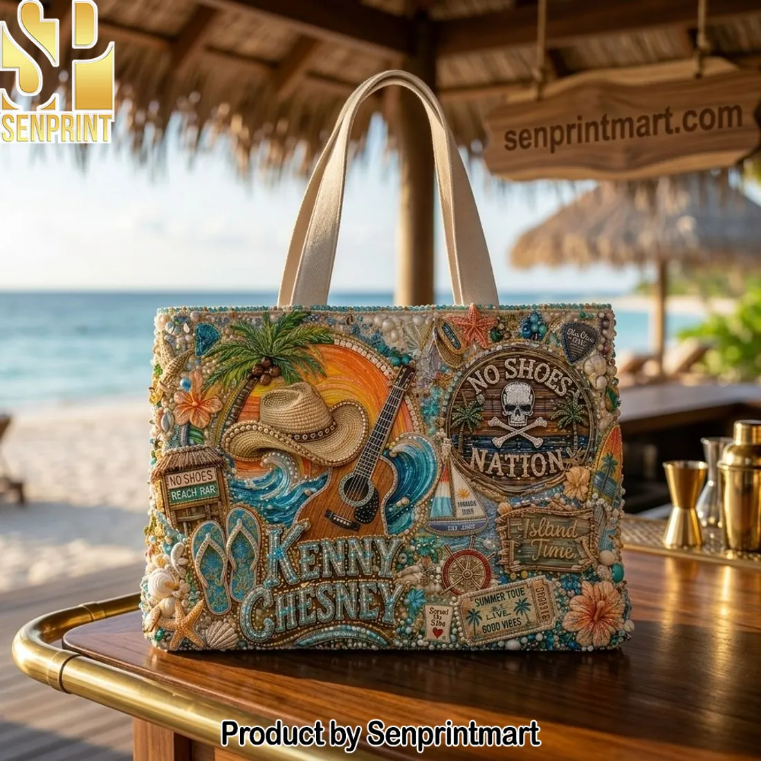 Kenny Chesney No Shoes Nation Summer Vibes Embellished Tote Bag