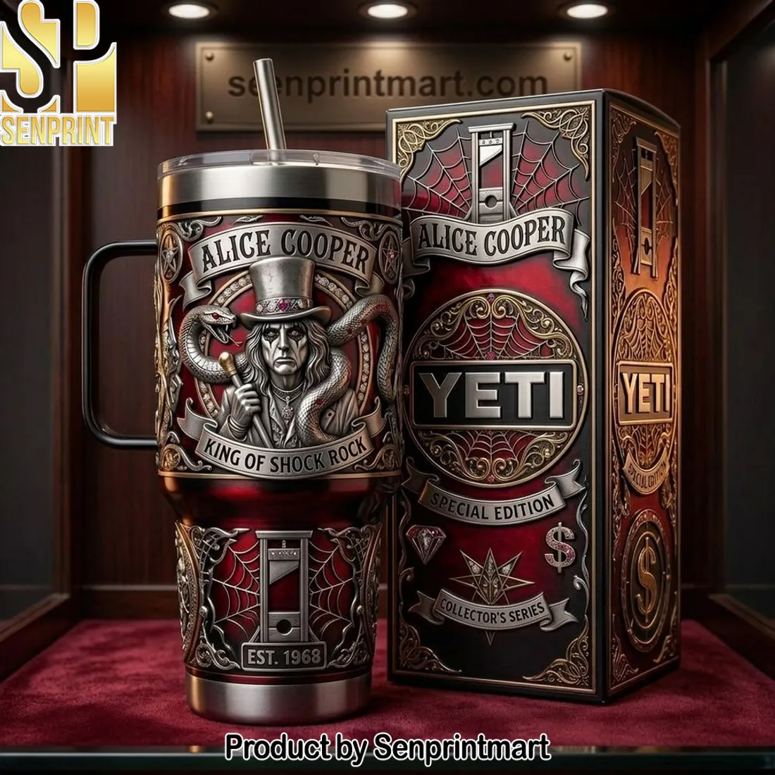 Alice Cooper King of Shock Rock EST. 1968 3D Design 40oz Tumbler with Handle