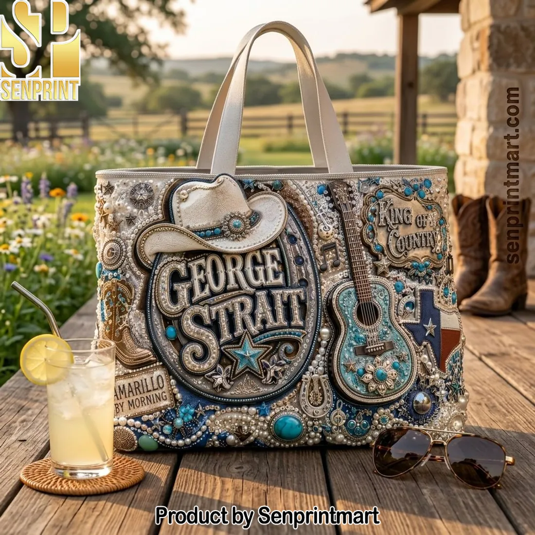 George Strait King of Country Embellished Western Tote Bag