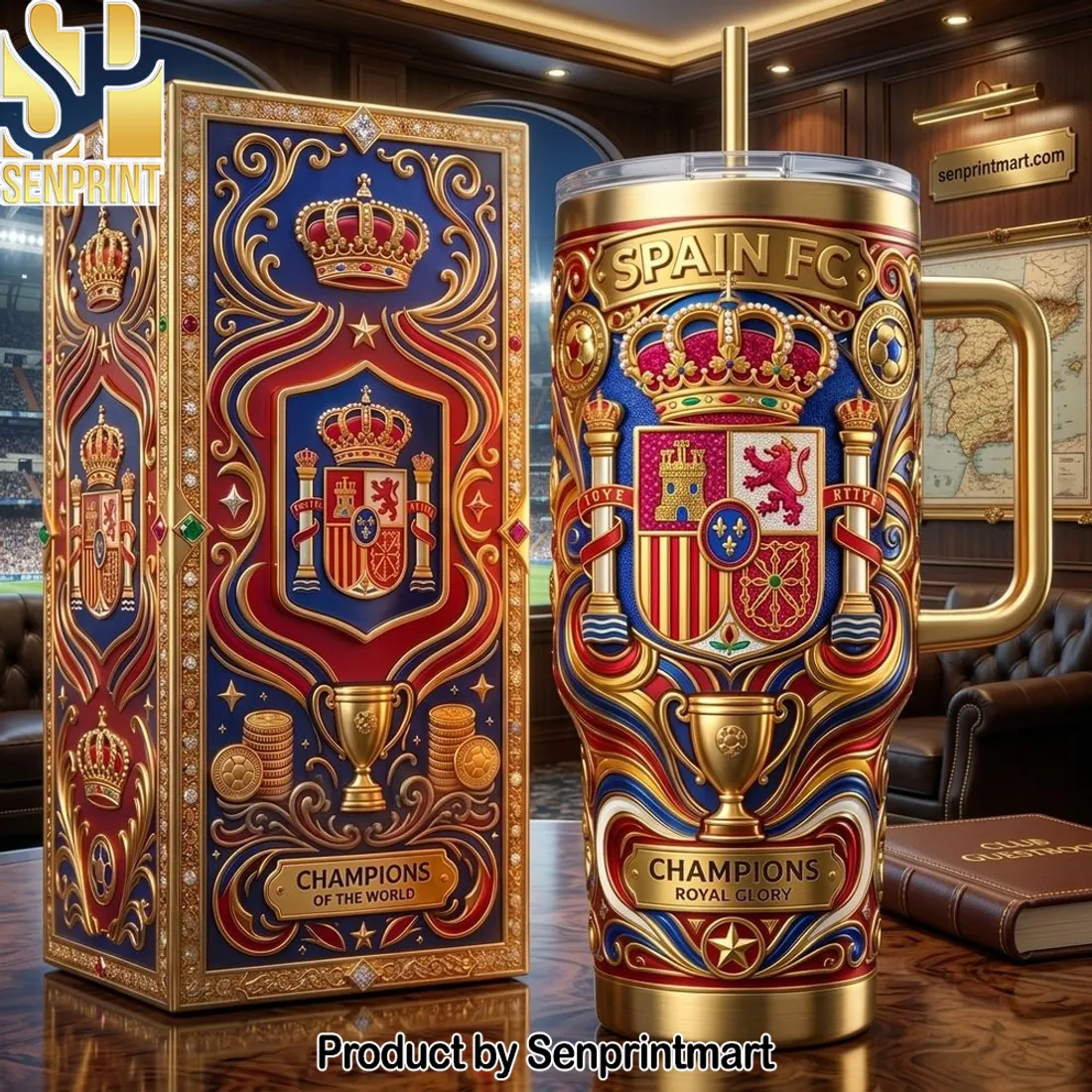 Spain FC Champions Royal Glory Luxury 40oz Tumbler With Handle