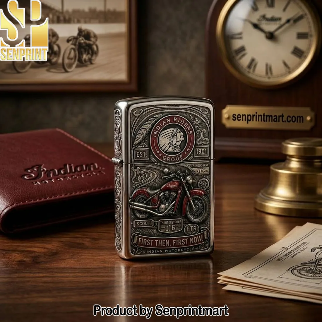 Indian Motorcycle Riders Group Engraved Vintage Zippo Lighter