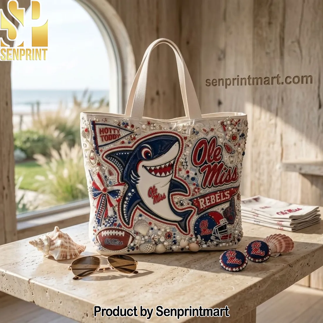Ole Miss Rebels Hotty Toddy Beaded Game Day Tote Bag