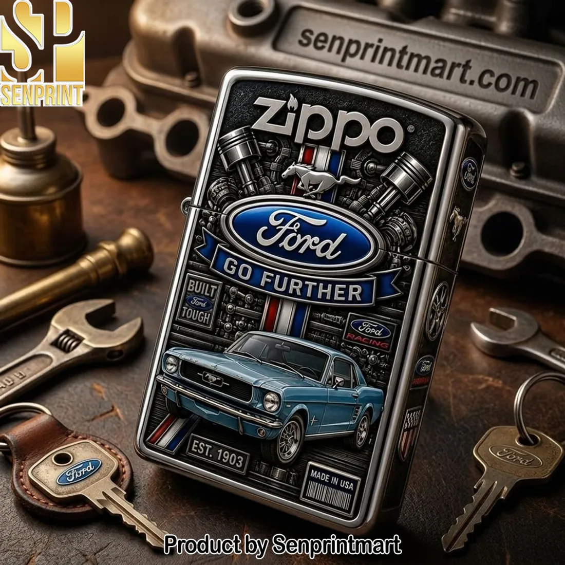 Ford Mustang Classic Car “GO FURTHER” Engraved Zippo Lighter