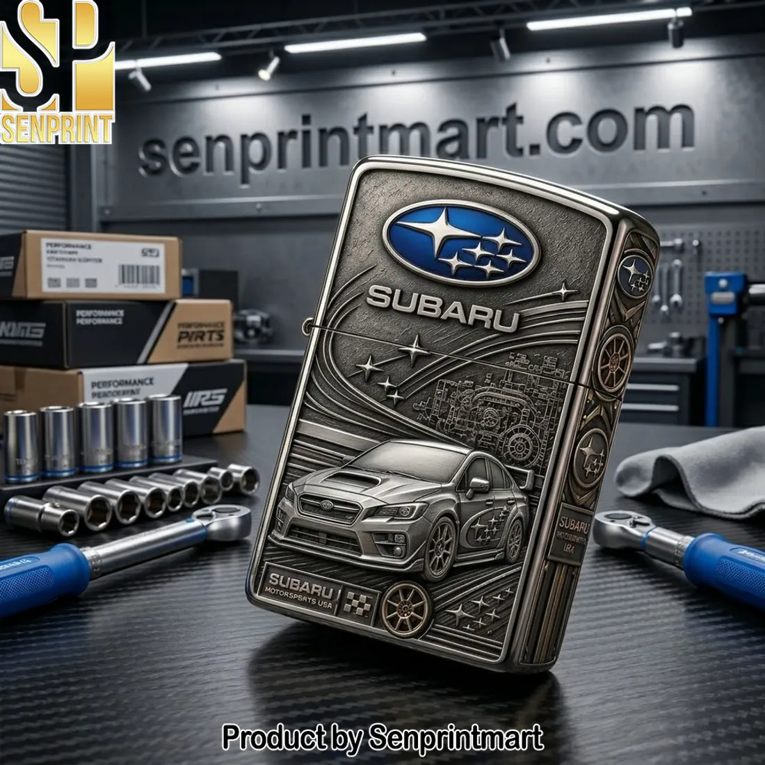 Subaru Motorsports USA 3D Embossed Vintage Metal Lighter