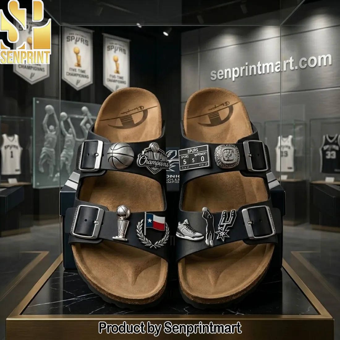 San Antonio Spurs Champions Custom Charm Premium Cork Slide Sandals