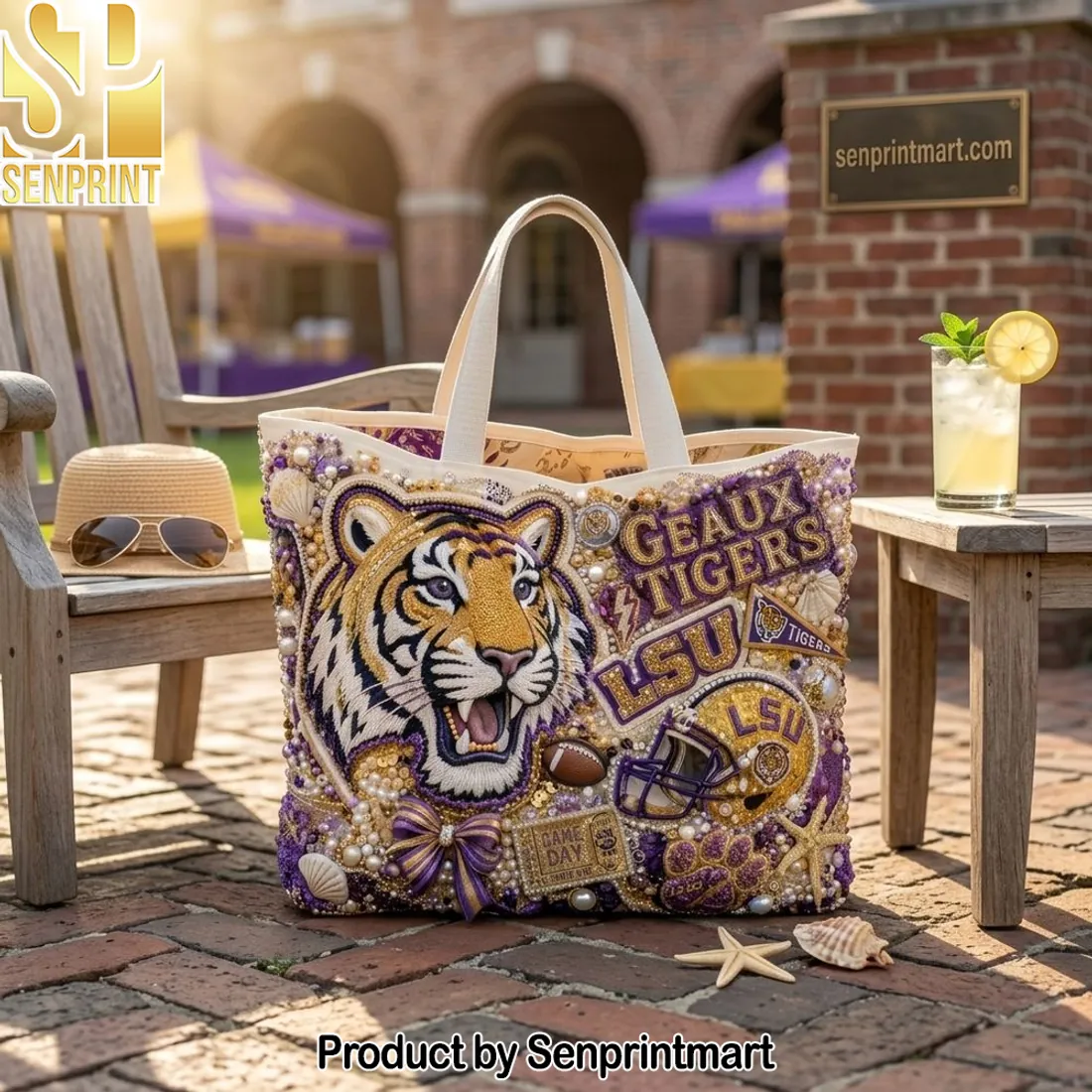LSU Geaux Tigers Embellished Summer Game Day Tote Bag