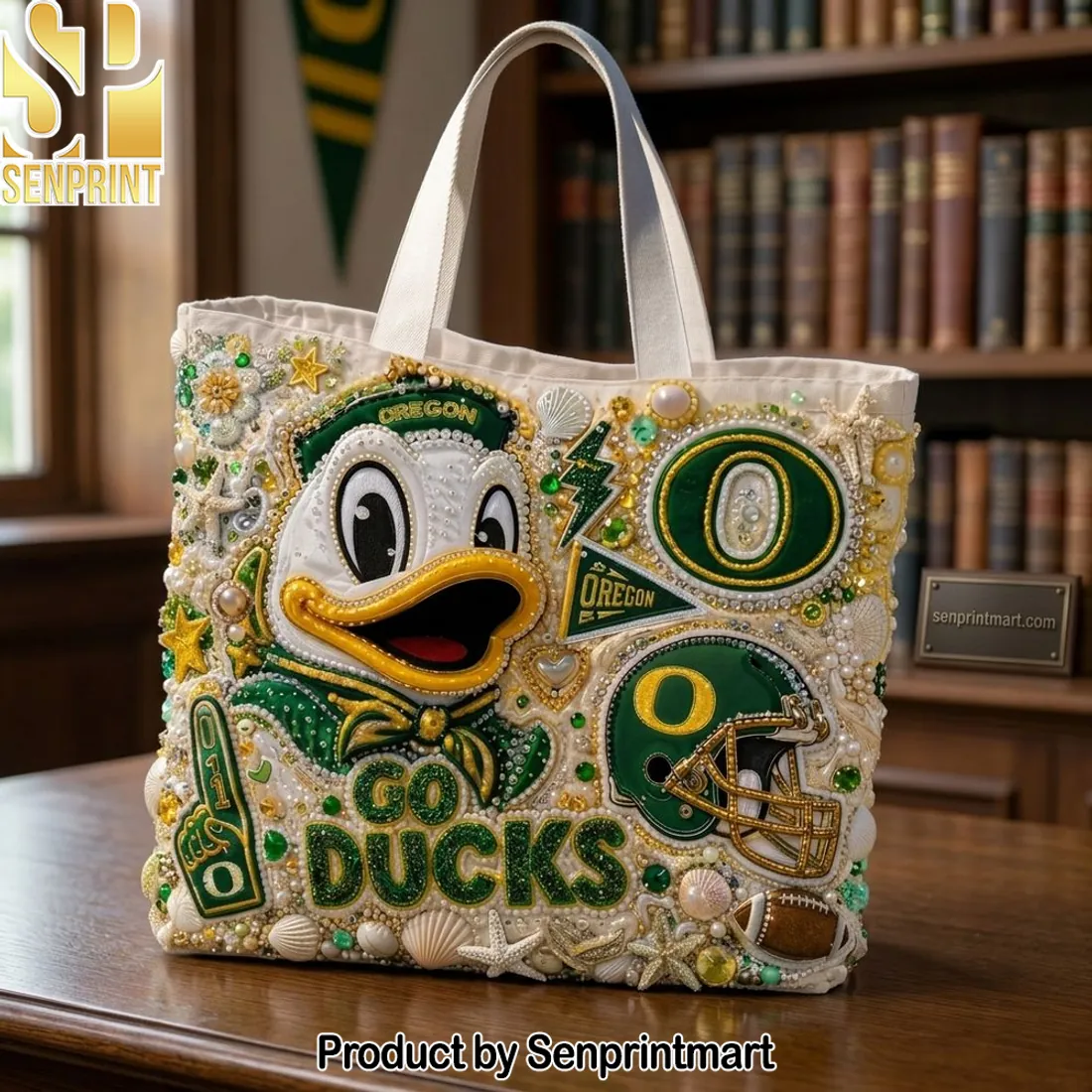 Oregon Ducks Go Ducks Beaded Embellished Game Day Tote Bag