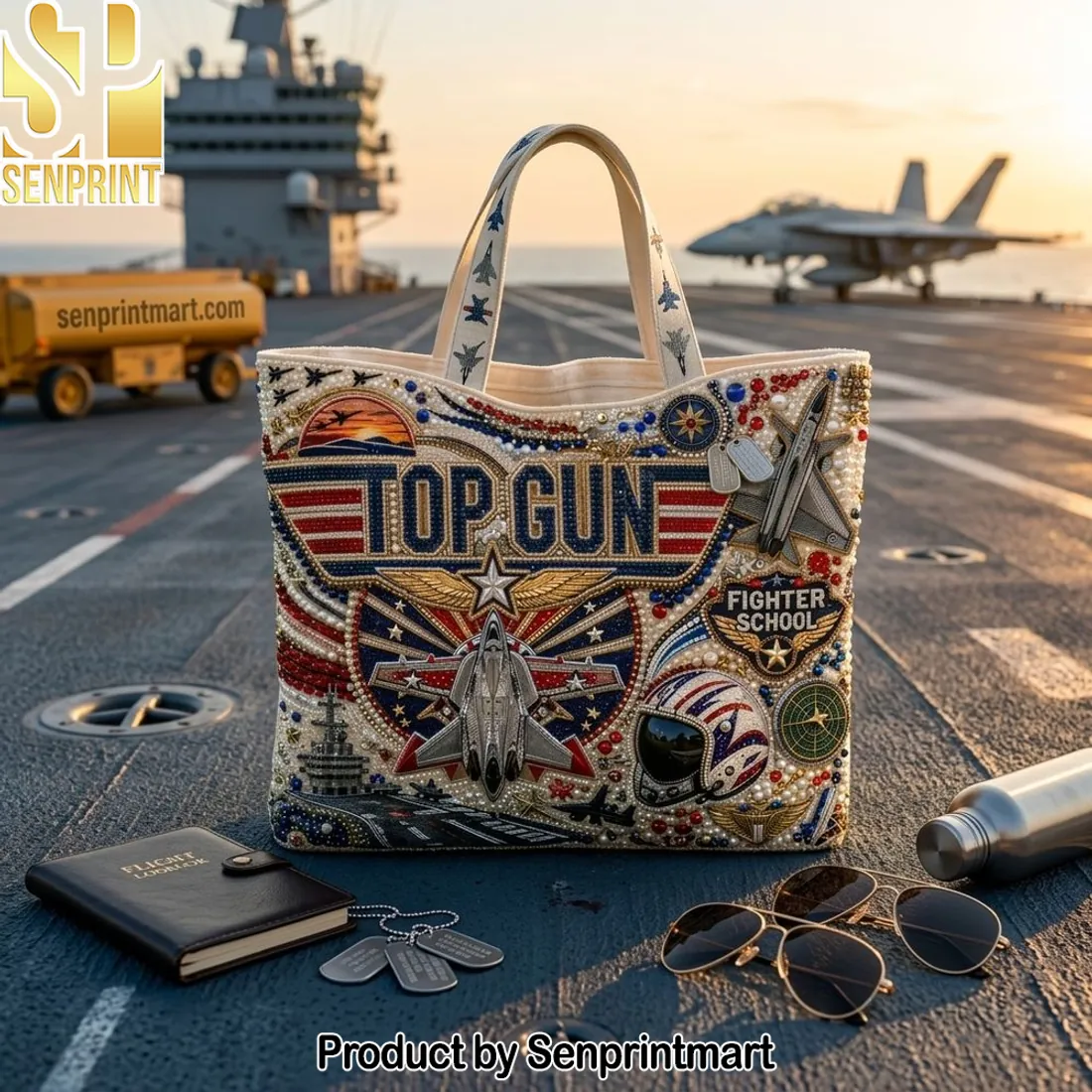 Top Gun Fighter School Embroidered Premium Tote Bag