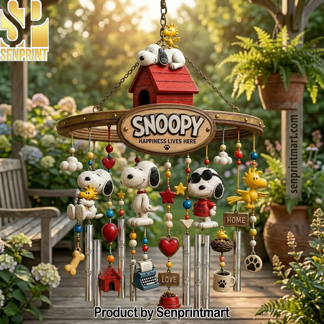 Snoopy Happiness Lives Here Joe Cool Peanuts Decorative Wind Chime