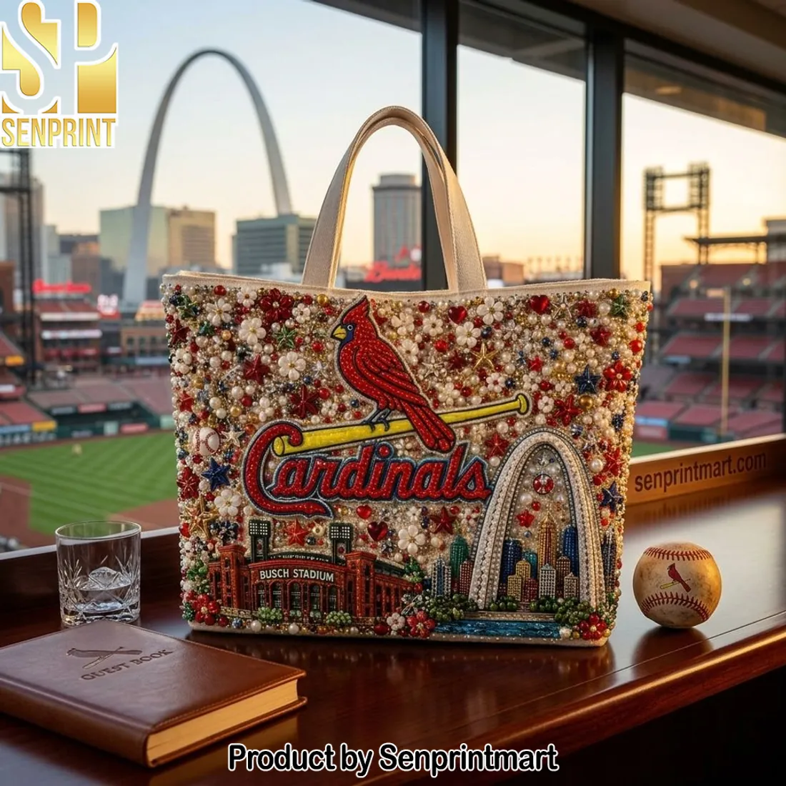St. Louis Cardinals Busch Stadium Beaded Pearl Luxury Tote Bag