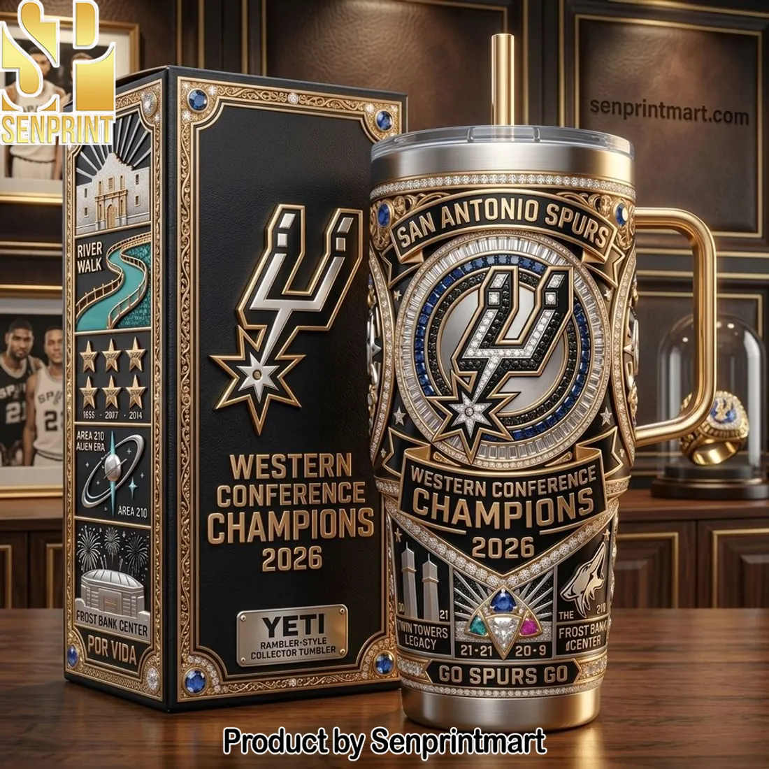 San Antonio Spurs Western Conference Champions 2026 Luxury Gold 40oz Tumbler with Handle