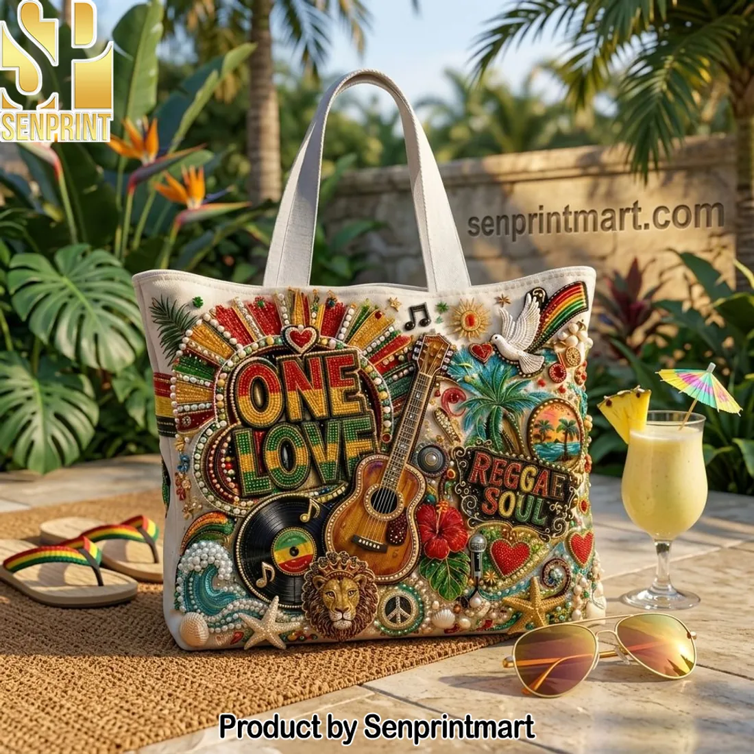 One Love Reggae Soul Tropical Summer Beach Canvas Tote Bag