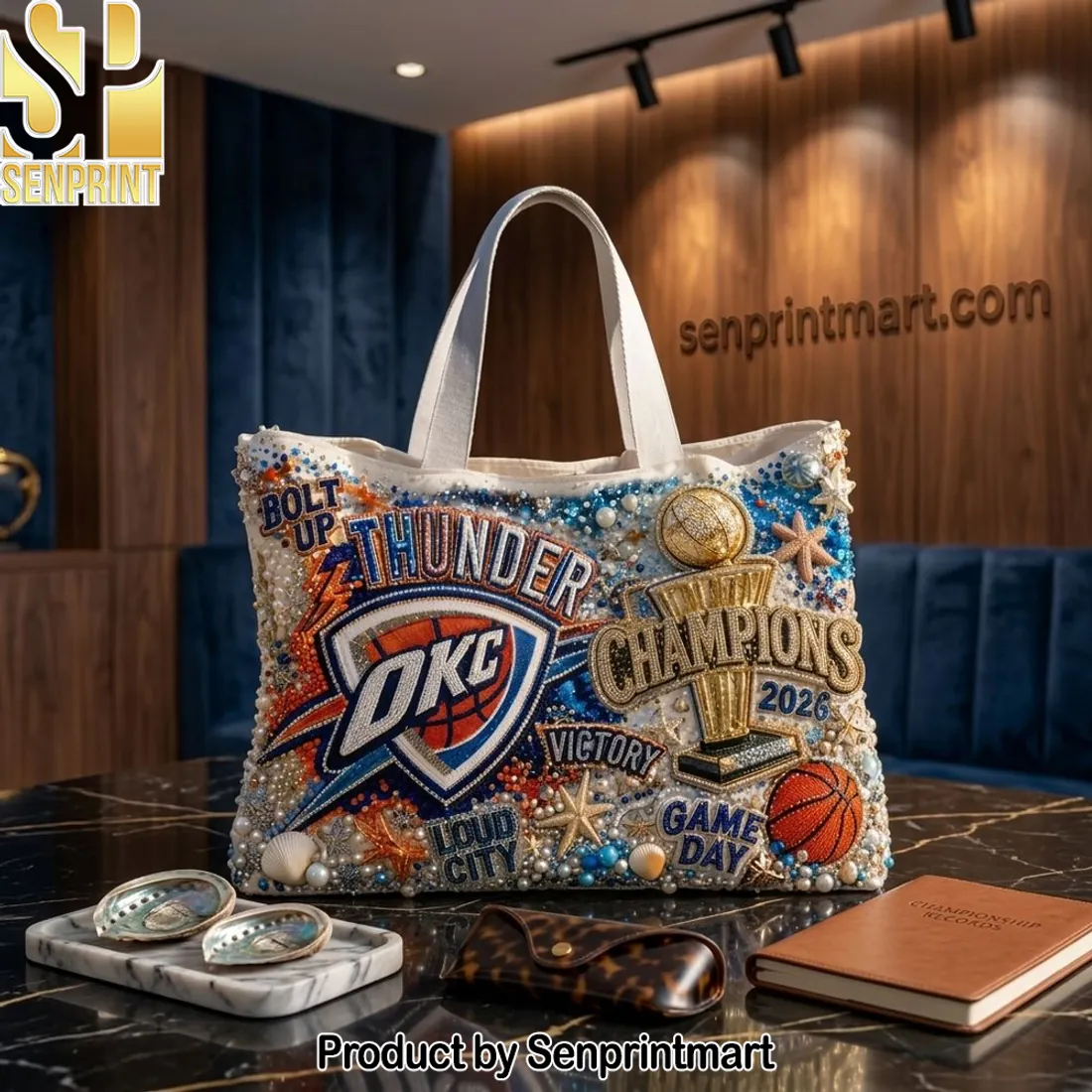 OKC Thunder Champions 2026 Beaded Luxury Game Day Tote Bag