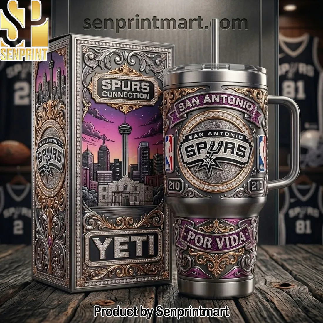 San Antonio Spurs Por Vida Premium 3D Embossed 40oz Tumbler With Handle