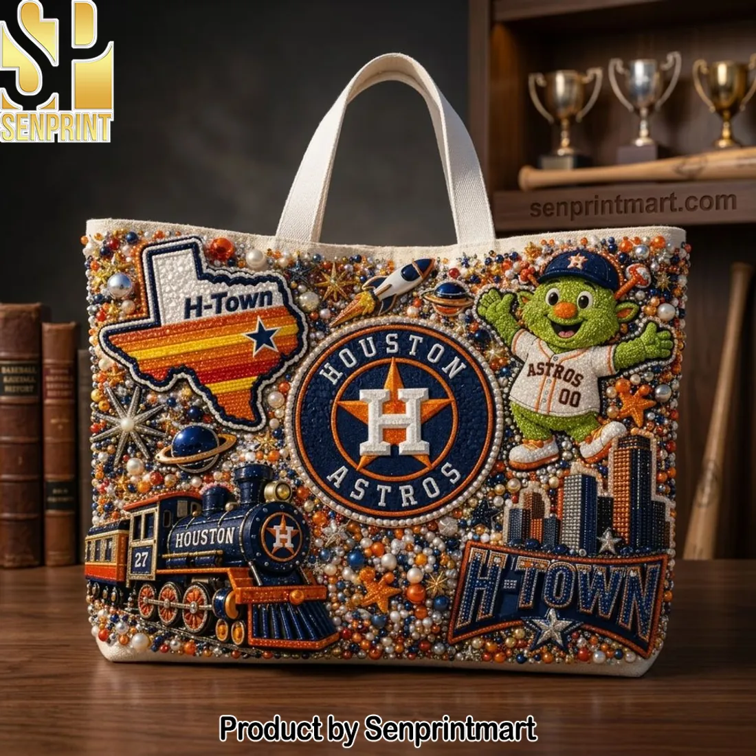 Houston Astros Beaded Luxury H-Town Canvas Tote Bag