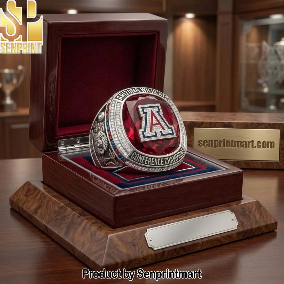 Arizona Wildcats Conference Champions Premium Red Crystal Replica Championship Ring
