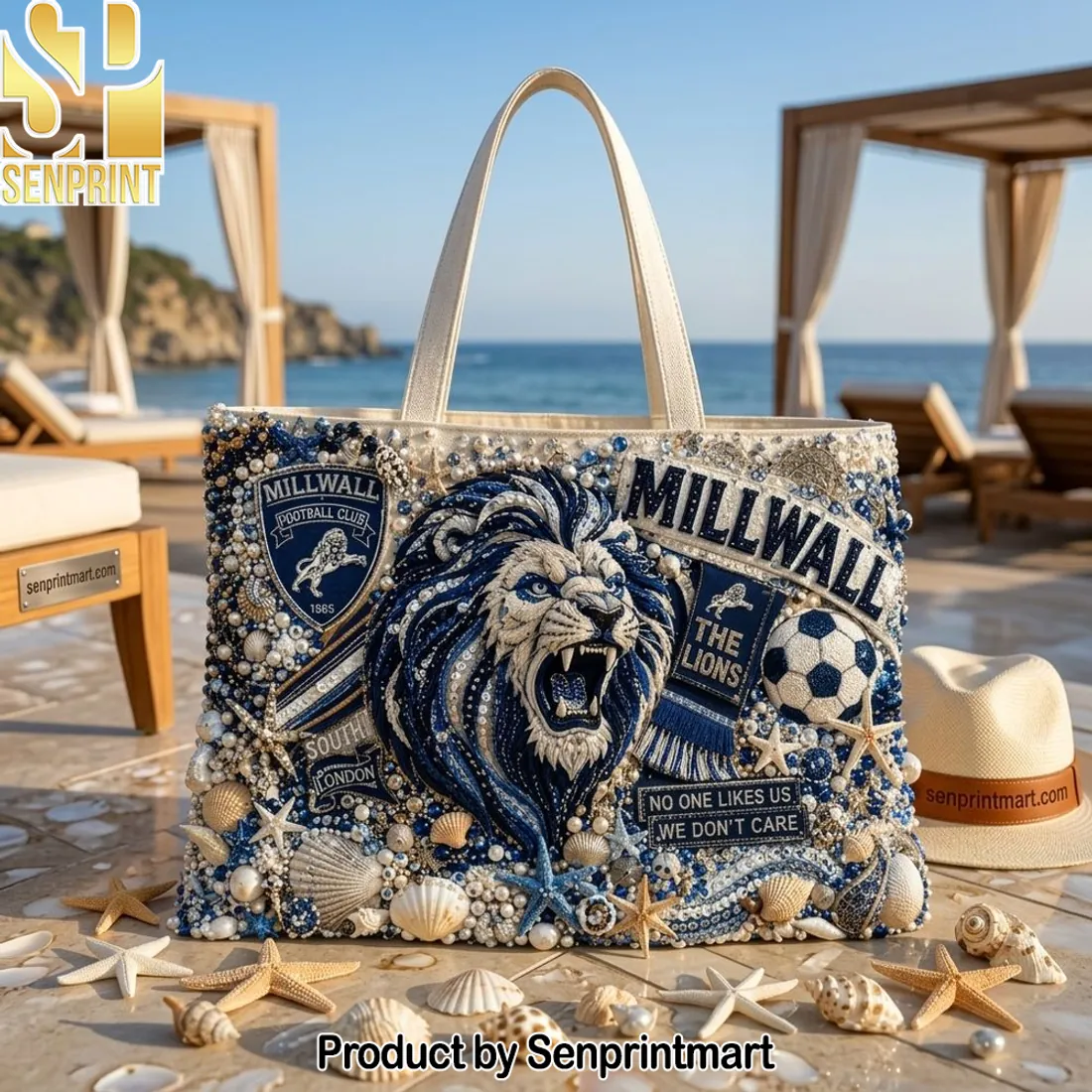 Millwall FC No One Likes Us Embellished Pearl Beach Tote Bag