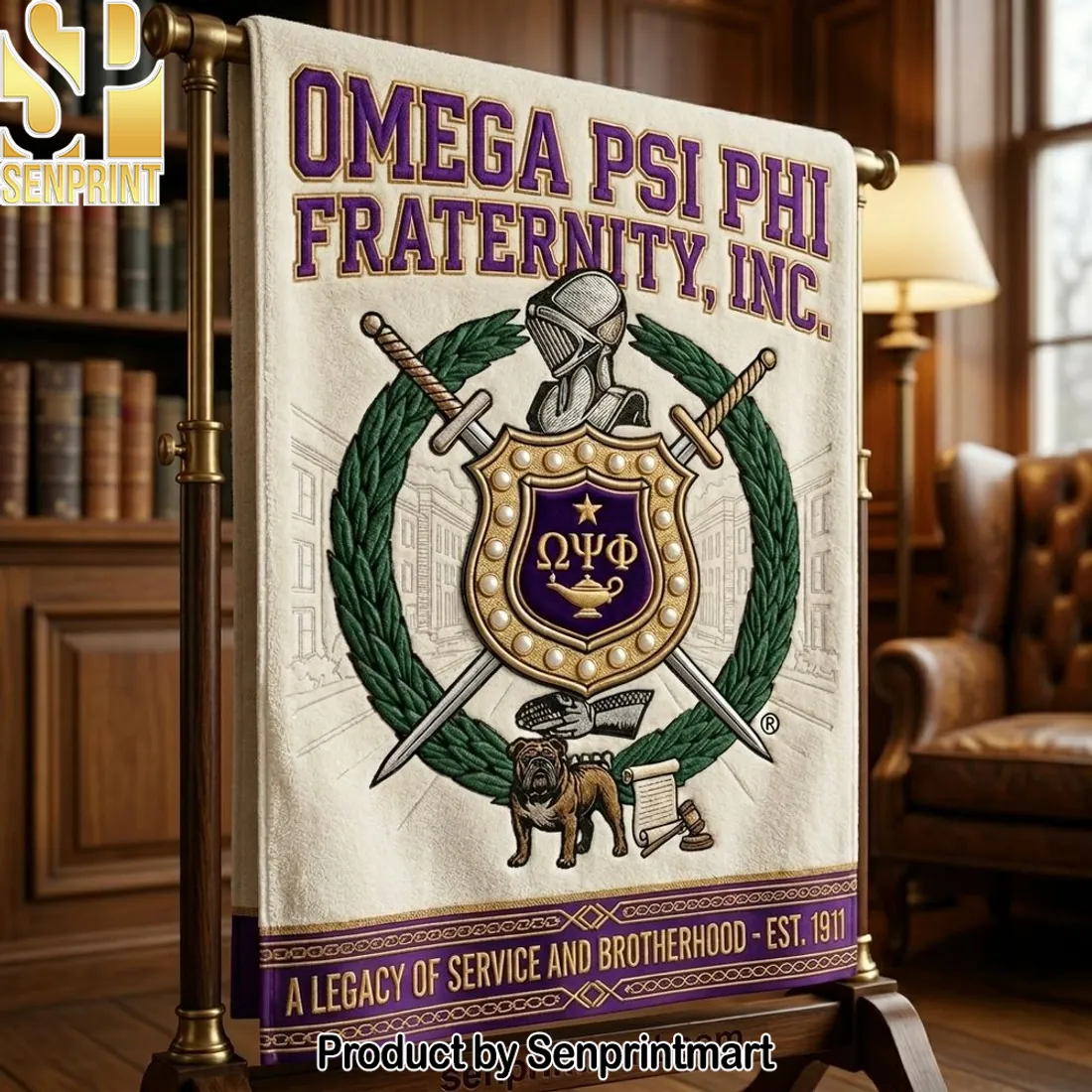 Omega Psi Phi Fraternity Est 1911 Gold Crest Premium Bath Towel