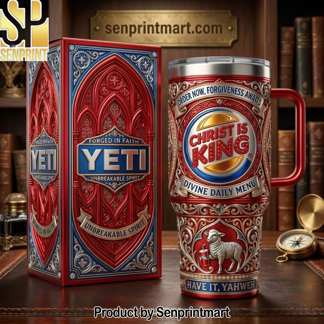 Christ Is King Forged In Faith Ornate Divine 40oz Tumbler With Handle