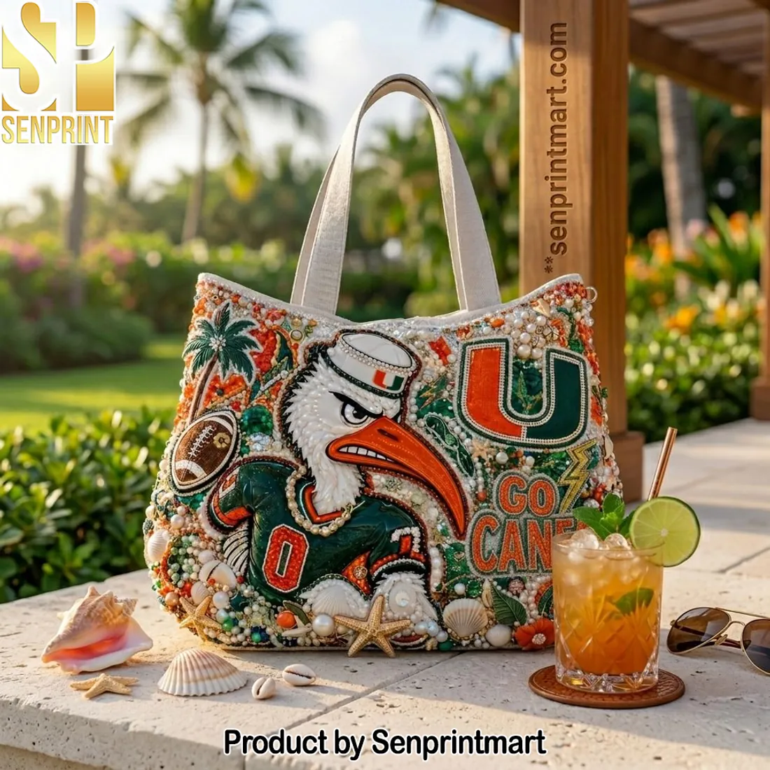 Miami Hurricanes Go Canes Beaded Game Day Tote Bag
