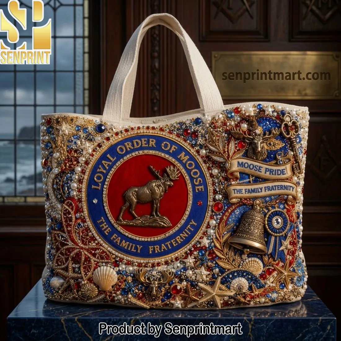 Loyal Order of Moose Family Fraternity Premium Embellished Tote Bag