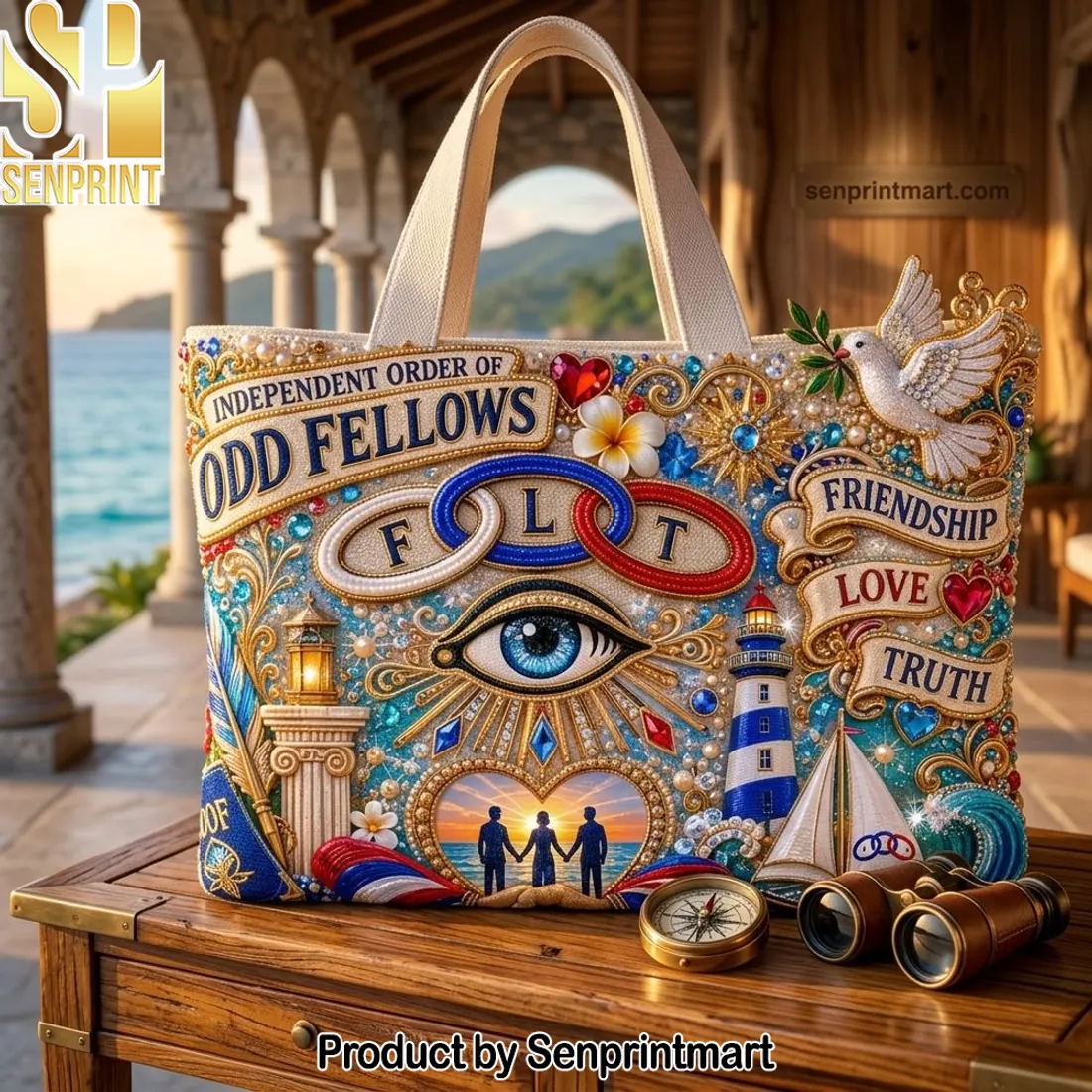 Independent Order of Odd Fellows F L T Embellished Tote Bag