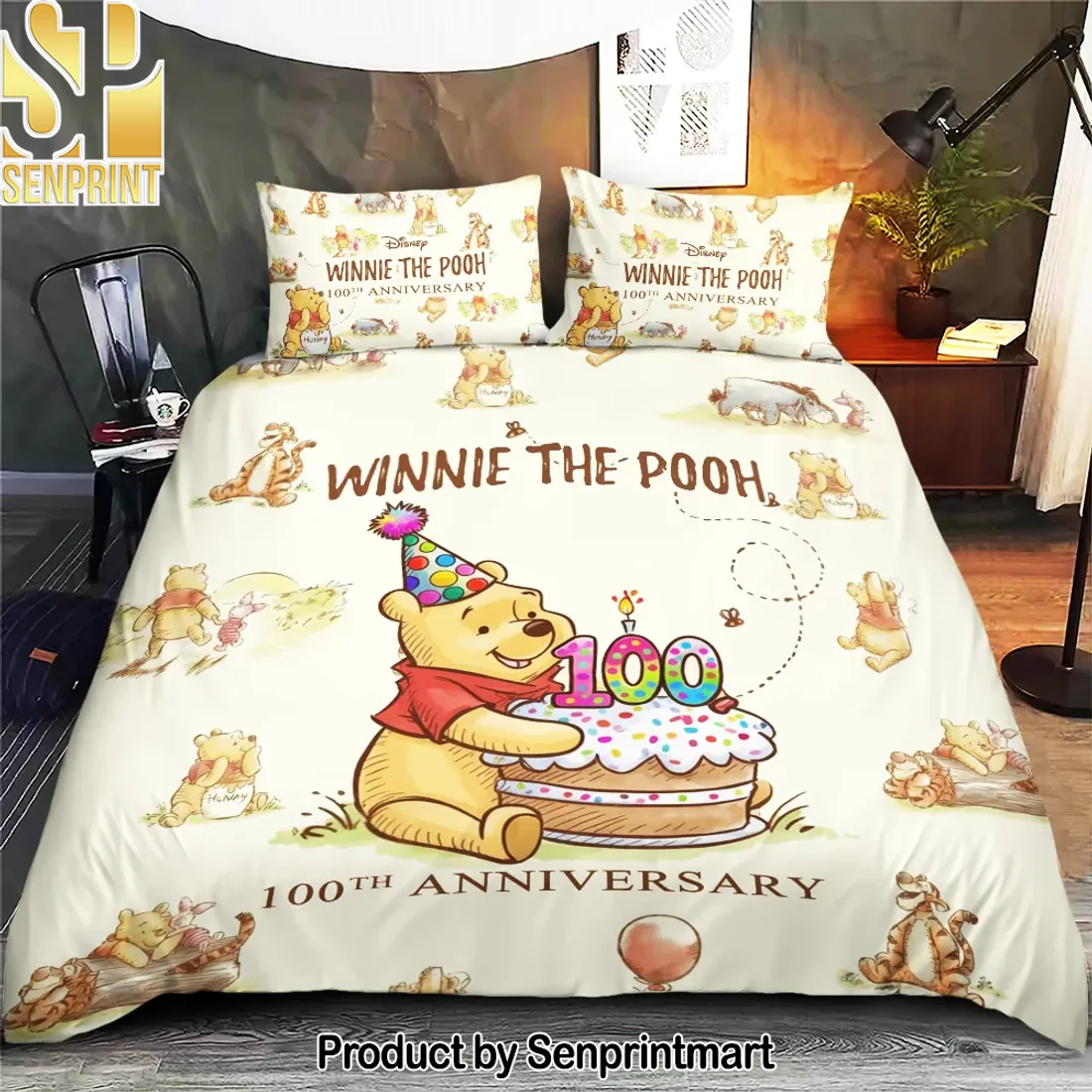 Disney Classic Winnie the Pooh 100th Anniversary Commemorative 3-Piece Duvet Bedding Set