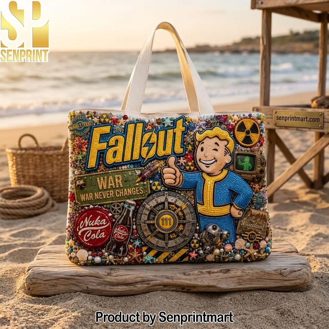 Fallout Vault Boy Beaded Embellished Premium Gamer Tote Bag