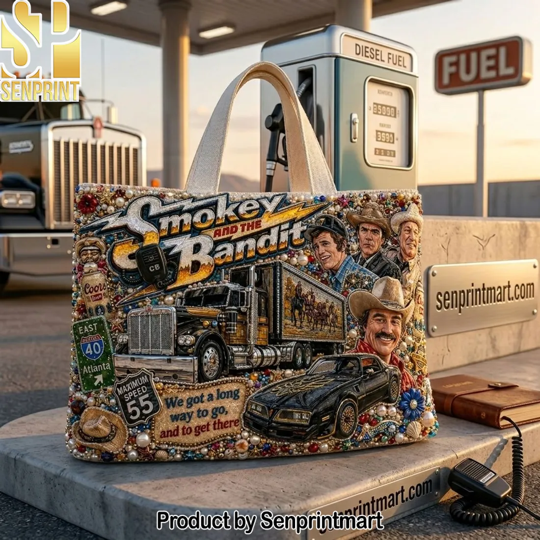 Smokey and the Bandit We Got a Long Way to Go Vintage Beaded Tote Bag