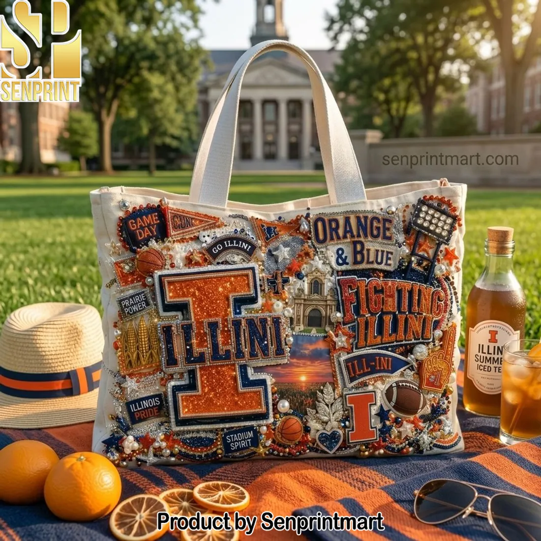 Fighting Illini Embellished Game Day Spirit Tote Bag