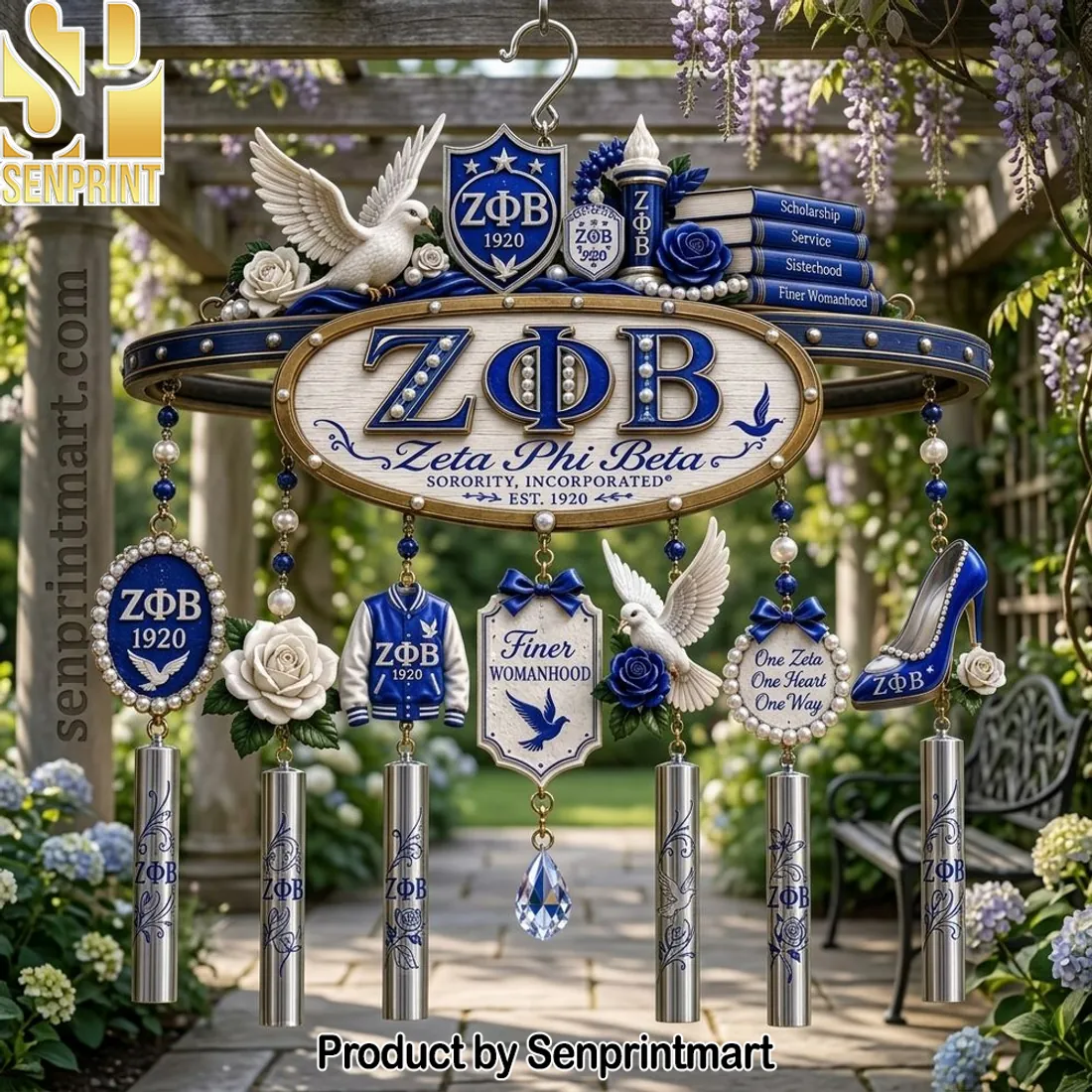 Zeta Phi Beta Sorority 1920 Finer Womanhood Blue Doves Wind Chime